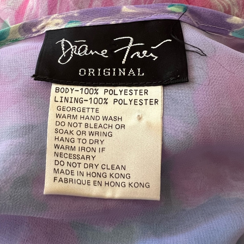 Vintage 80’s Diane Freis Sz 6 Floral Georgette Pink Purple Blue Tea Length Dress - Picture 10 of 10
